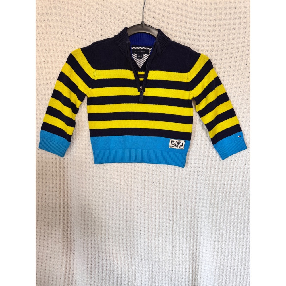 Tommy Hilfiger Boys Knit‎ Sweater Striped Quarter Zip Pullover 3T